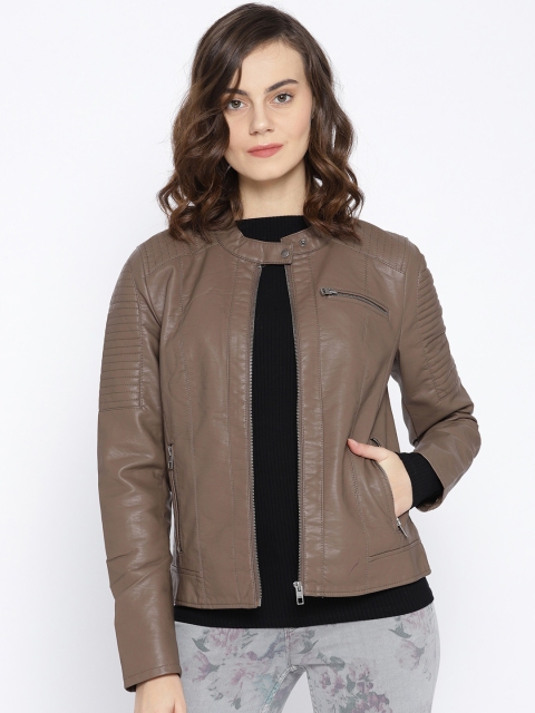 

ONLY Women Olive Brown Solid Biker Jacket