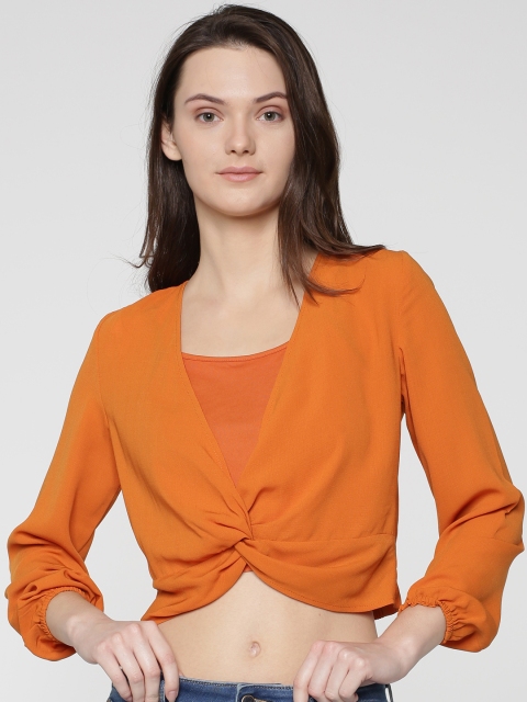 

ONLY Women Orange Solid Layered Crop Top