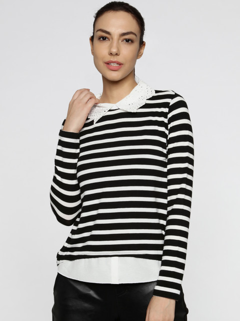 

ONLY Women Black & White Striped Top