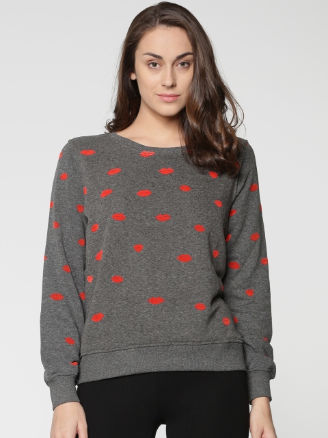 

ONLY Women Grey Melange Printed Sweatshirt