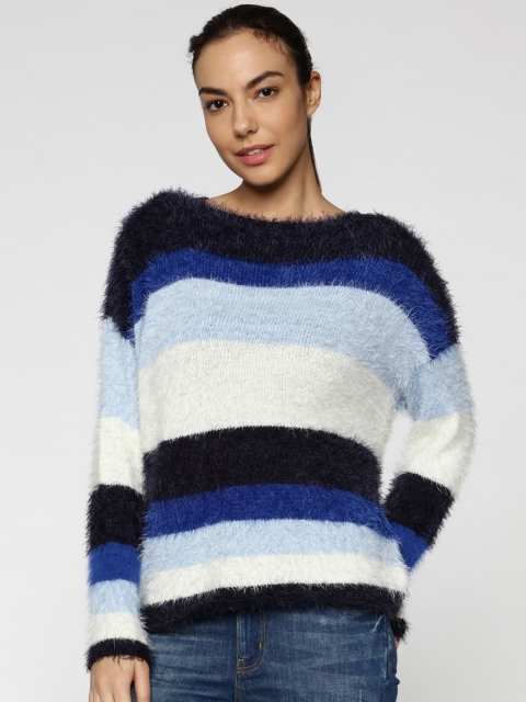 

ONLY Women Blue & White Striped Pullover
