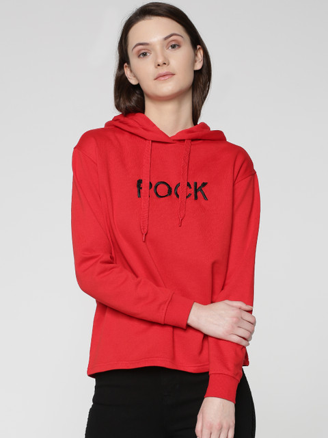 

ONLY Women Red Embroidered Detail Hooded Sweatshirt