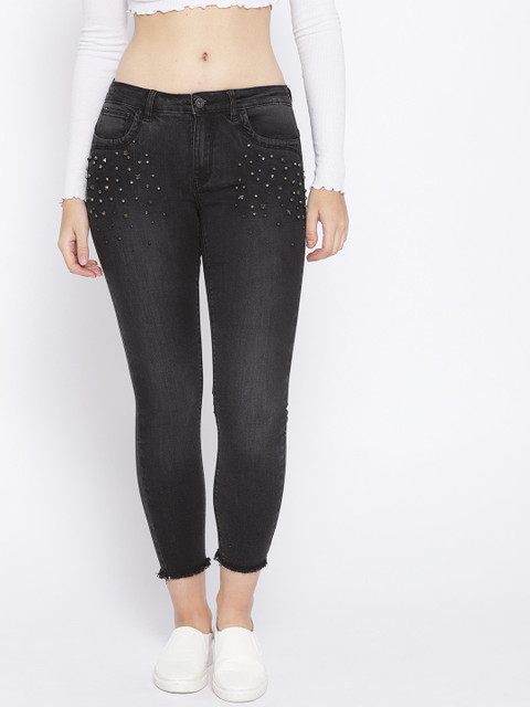 

ONLY Women Charcoal Grey Skinny Fit Mid-Rise Clean Look Stretchable Jeans