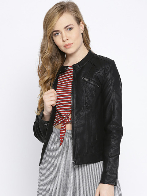 

ONLY Women Black Solid Biker Jacket