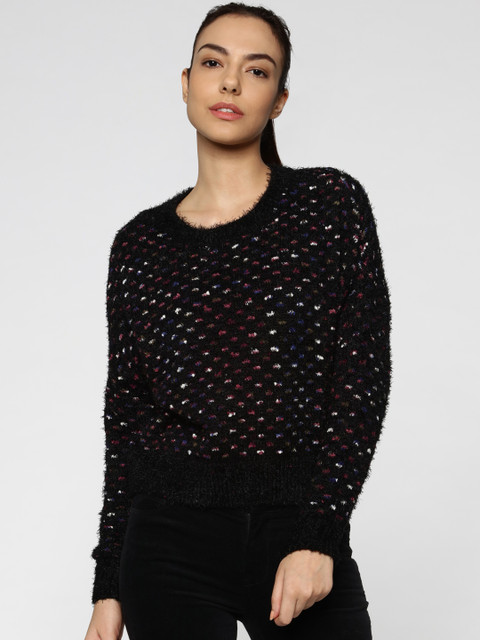 

ONLY Women Black Self Design Pullover