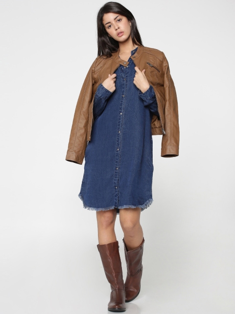 

ONLY Women Navy Blue Solid Chambray Shirt Dress