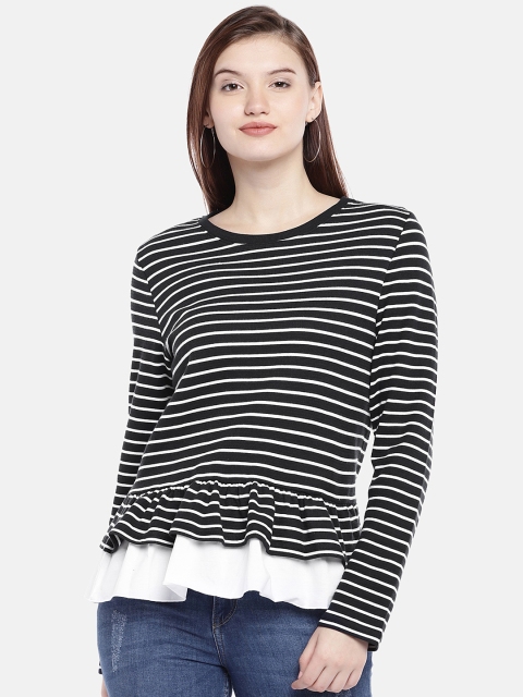 

ONLY Women Navy Blue & White Striped A-Line Top