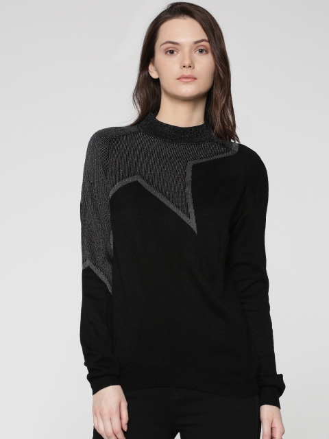

ONLY Women Black Self Design Pullover