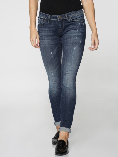 

ONLY Women Navy Blue Skinny Fit Low-Rise Low Distress Stretchable Jeans