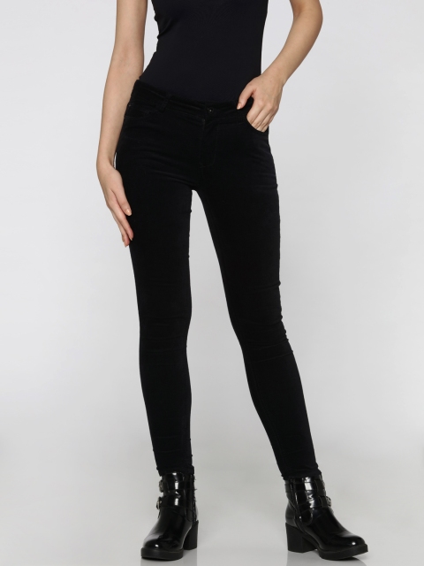 

ONLY Women Black Skinny Fit Solid Regular Trousers