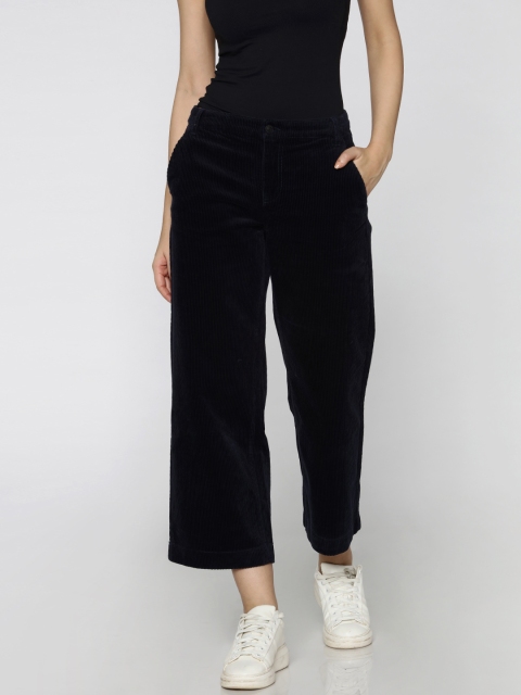 

ONLY Women Navy Blue Flared Corduroy Parallel Trousers