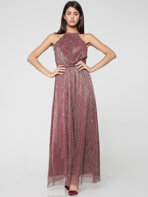 

ONLY Women Burgundy Solid Shimmery Maxi Dress