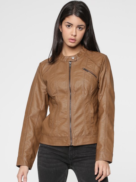 

ONLY Women Brown Solid Biker Jacket