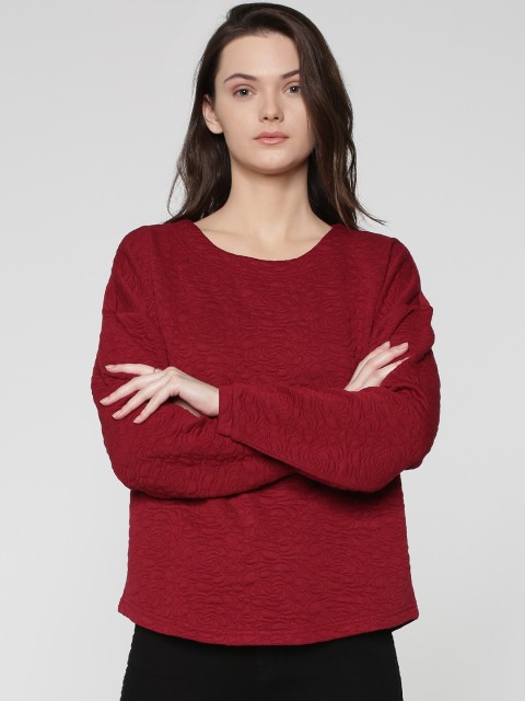 

ONLY Women Maroon Self Design Sweatshirt