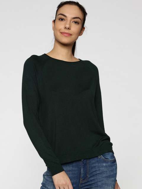 

ONLY Women Green Solid Pullover