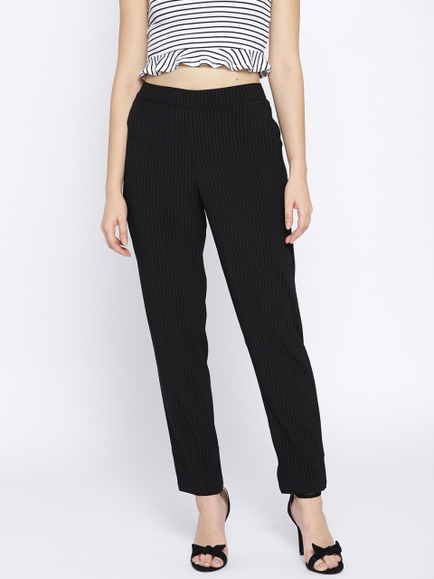 

ONLY Women Black Regular Fit Striped Trousers