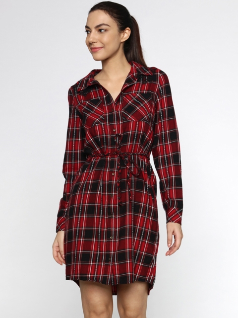 

ONLY Women Red & Black Checked Shirt Dress