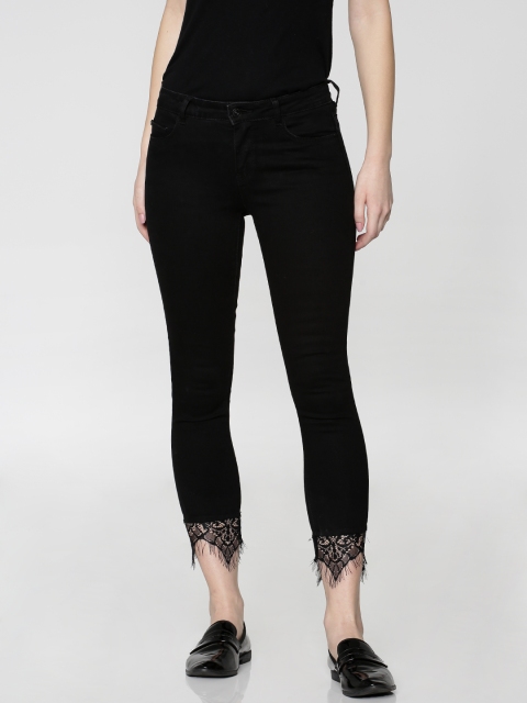 

ONLY Women Black Skinny Fit Mid-Rise Clean Look Stretchable Cropped Jeans