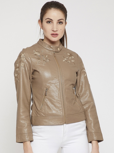 

Marie Claire Women Beige Solid Biker Jacket