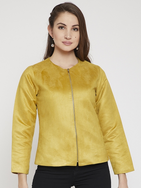 

Marie Claire Women Mustard Solid Tailored Leather Jacket