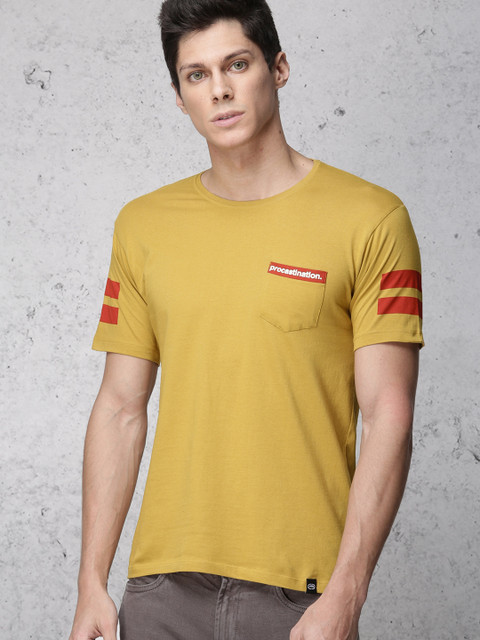 

Ecko Unltd Men Mustard Solid Slim Fit Round Neck T-shirt