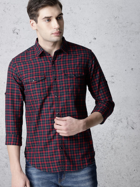 

Ecko Unltd Men Navy Blue & Red Slim Fit Checked Casual Shirt