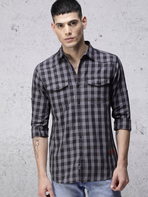 

Ecko Unltd Men Grey & Black Slim Fit Checked Casual Shirt