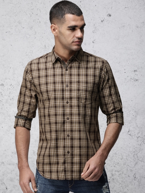 

Ecko Unltd Men Brown & Beige Slim Fit Checked Casual Shirt