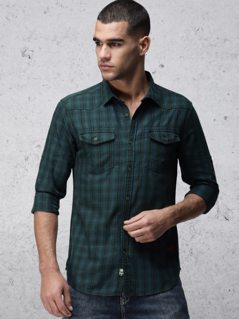 

Ecko Unltd Men Teal Blue & Black Slim Fit Checked Casual Shirt