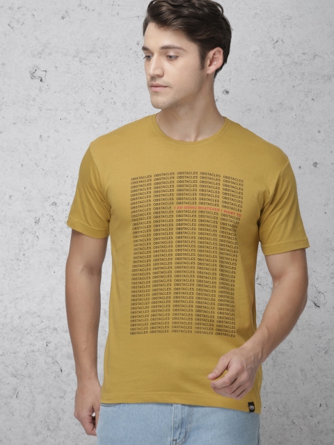 

Ecko Unltd Men Mustard Yellow Printed Round Neck T-shirt