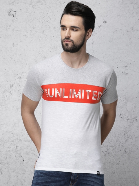 

Ecko Unltd Men Grey Melange & White Printed Round Neck T-shirt