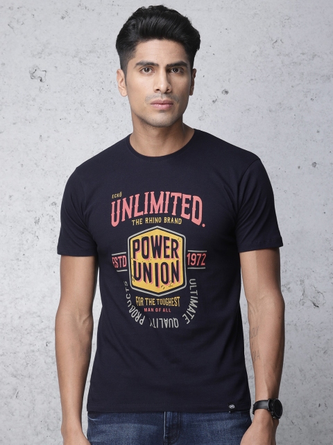 

Ecko Unltd Men Navy Blue Printed Slim Fit Round Neck T-shirt