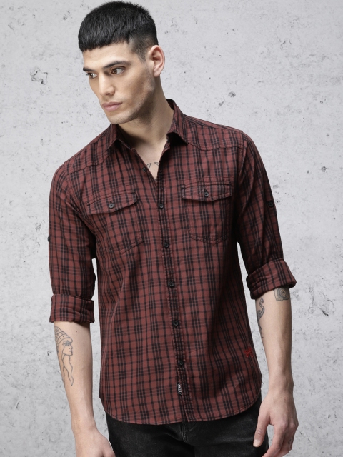 

Ecko Unltd Men Brown & Black Slim Fit Checked Casual Shirt