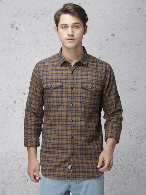 

Ecko Unltd Men Khaki & Navy Blue Slim Fit Checked Casual Shirt