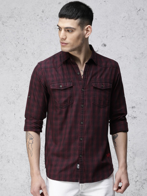 

Ecko Unltd Men Maroon & Black Slim Fit Checked Casual Shirt