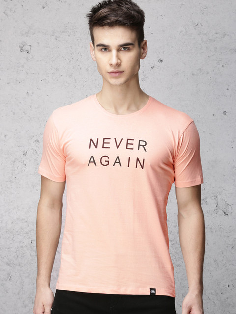 

Ecko Unltd Men Peach-Coloured Solid Slim Fit Round Neck T-shirt