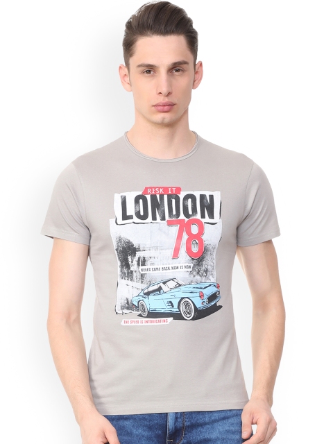 

People Men Grey Printed Round Neck T-shirt