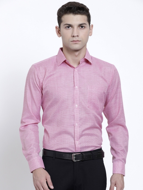 

RG DESIGNERS Men Magenta & White Linen Slim Fit Checked Formal Shirt