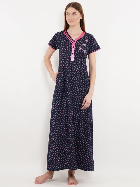 

Sweet Dreams Navy Blue Printed Maxi Nightdress