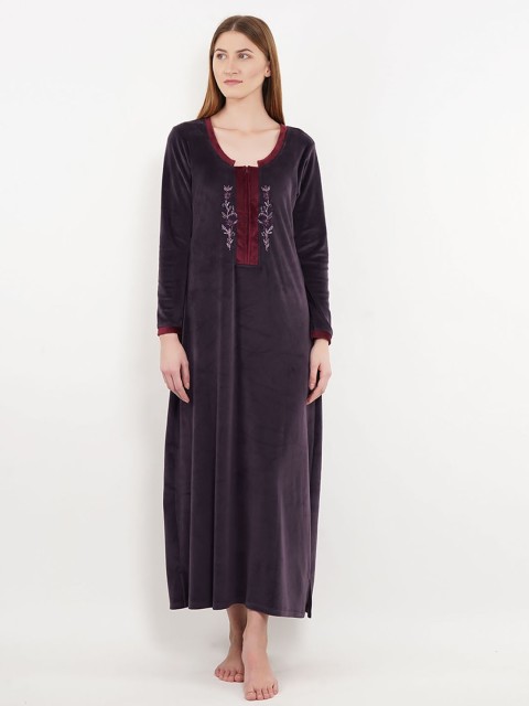 

Sweet Dreams Aubergine Velvet Finish Nightdress, Purple