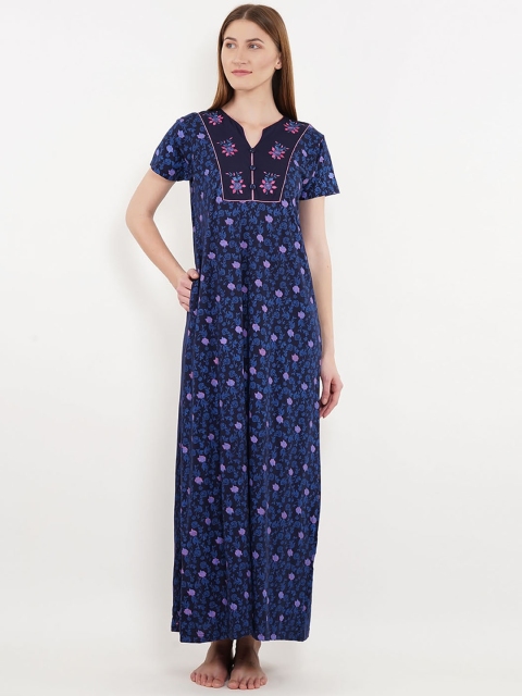

Sweet Dreams Navy Blue Printed Maxi Nightdress