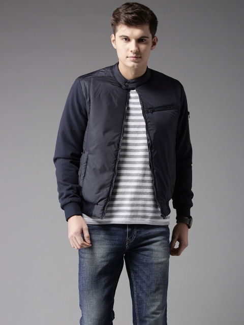 

Flying Machine Men Navy Blue Solid Bomber Jacket