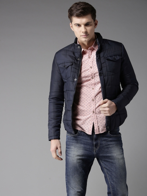 

Flying Machine Men Navy Blue Solid Padded Jacket
