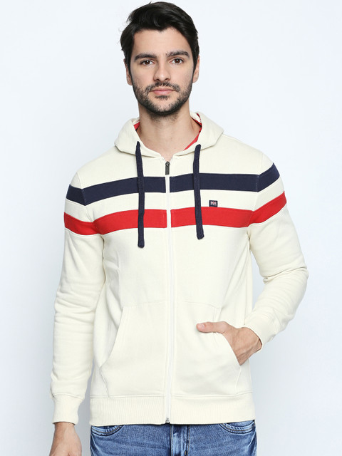 

BYFORD by Pantaloons Men White & Blue Solid Hooded Sweatshirt