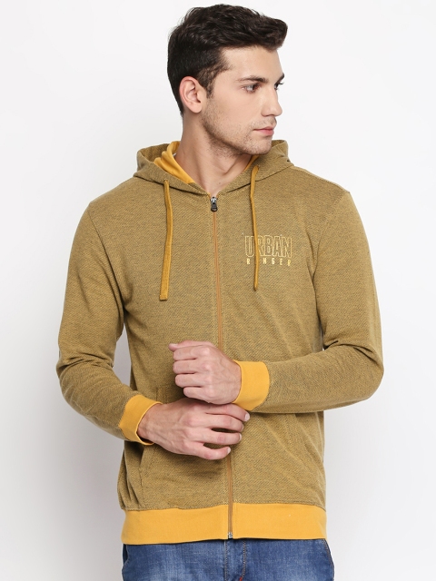 

Urban Ranger by pantaloons Men Yellow & Mustard Solid Hooded Sweatshirt