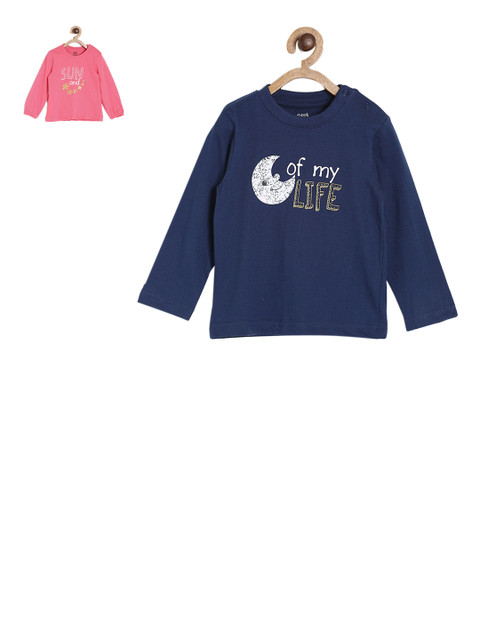 

MINI KLUB Kids Pack Of 2 Printed Pure Cotton T-shirts, Navy blue