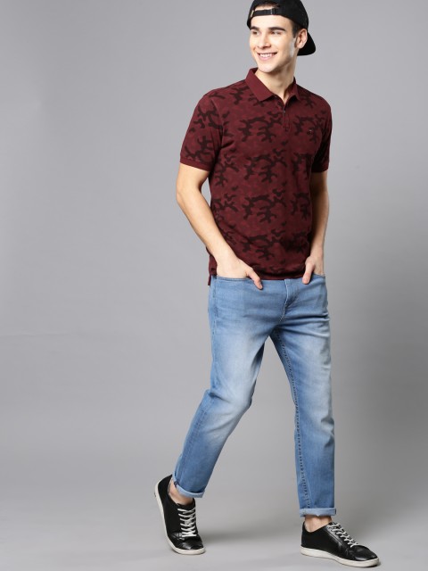 

Louis Philippe Jeans Men Maroon Printed Polo Collar T-shirt
