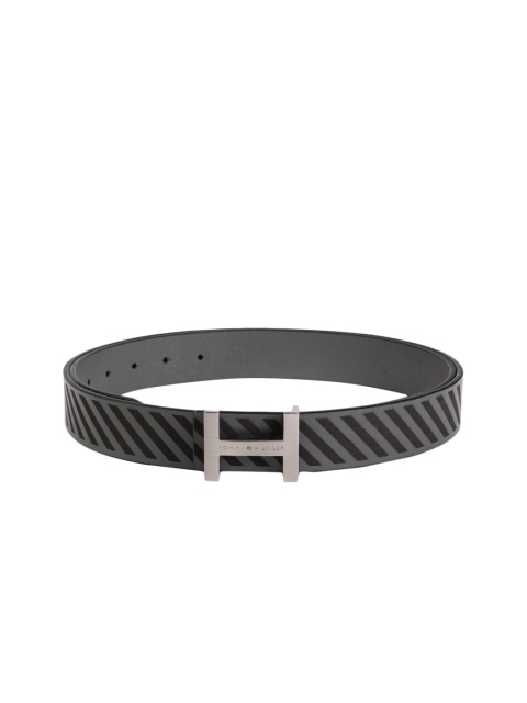 

Tommy Hilfiger Men Black & Grey Solid Leather Reversible Belt