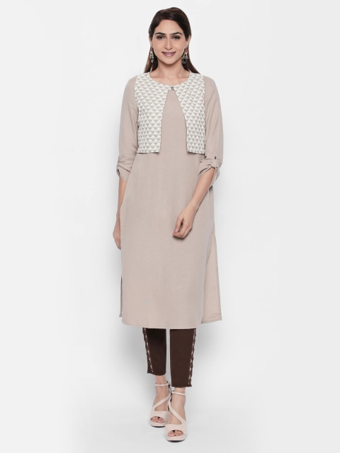 

NAARI Women Beige & Grey A-Line Kurti