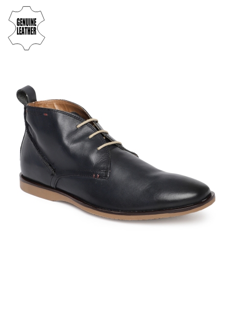 

Ruosh Men Navy Blue Solid Genuine Leather Mid-Top Flat Boots